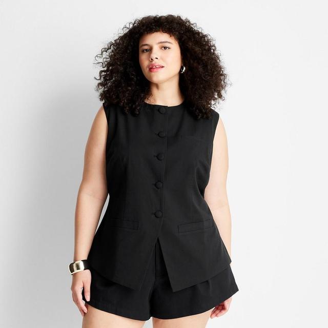 Womens Sleeveless Button-Front Waistcoat - Future Collective with Jenee Naylor Black 17 Product Image