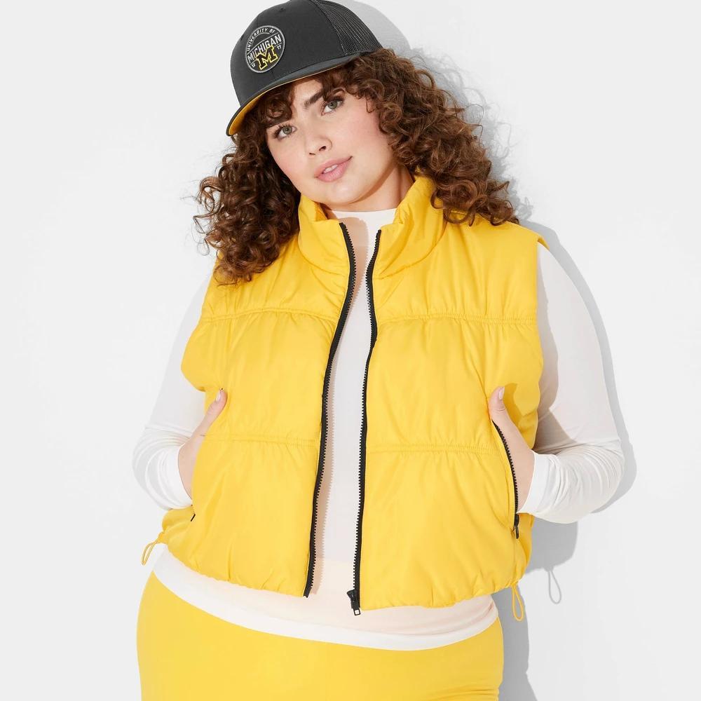 Womens Game Day Mock Turtleneck Puffer Vest - Wild Fable Yellow 1X Product Image