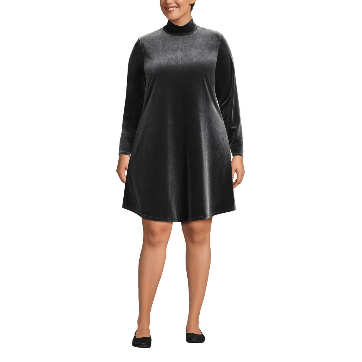 Lands End Womens Plus Size Long Sleeve Velvet Turtleneck Dress Product Image