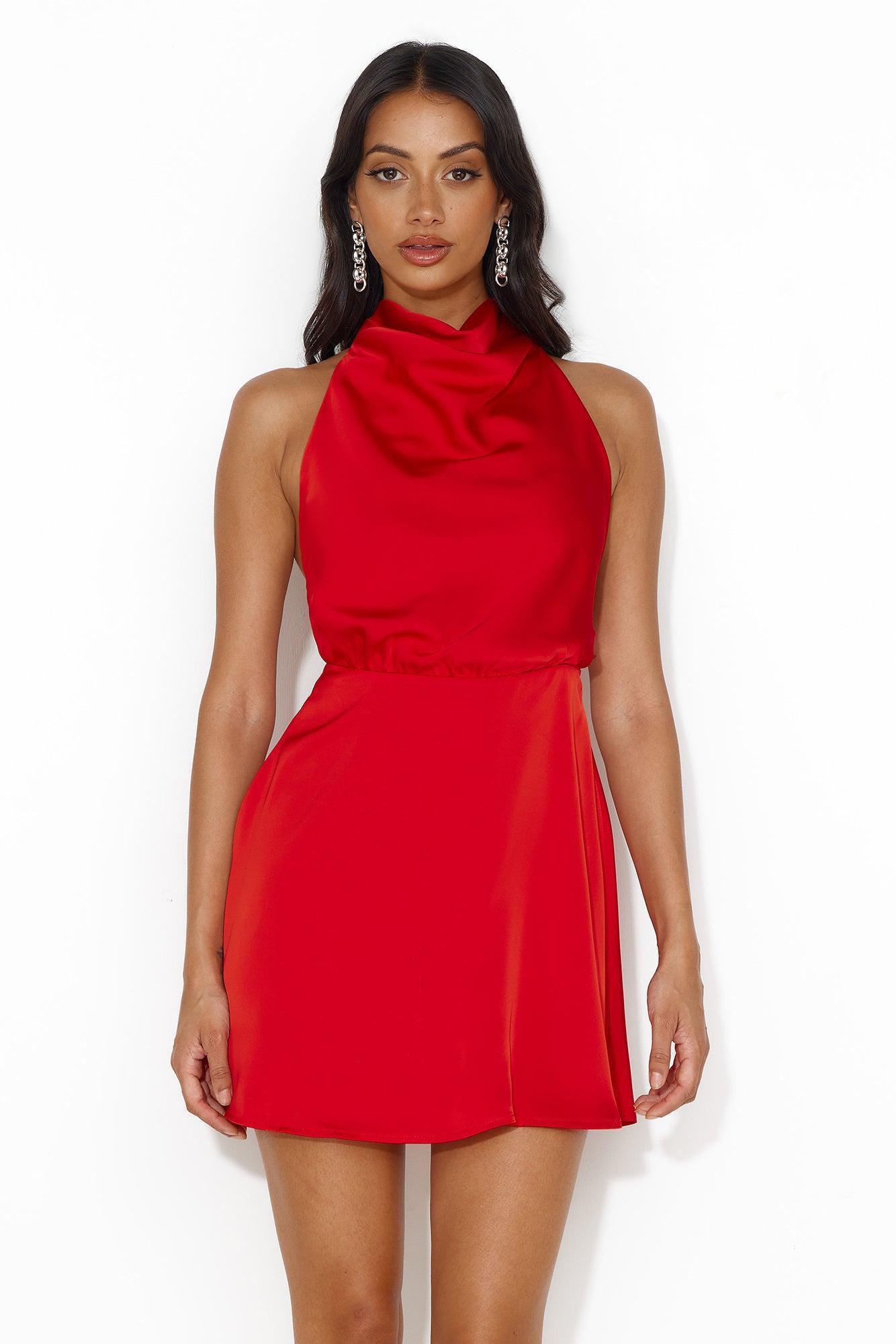 Romantic Location Satin Halter Mini Dress Red Product Image