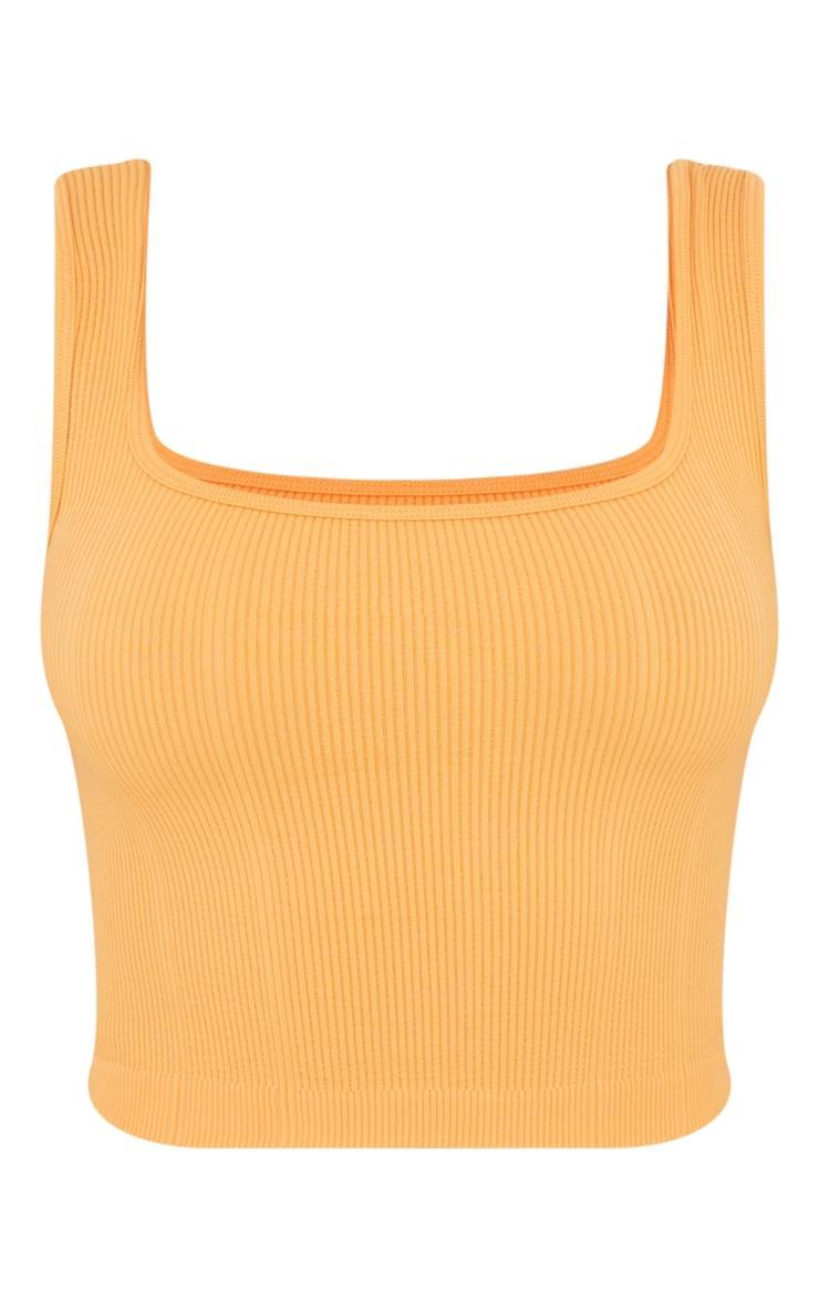 Orange Structured Snatched Rib Square Neck Top Product Image