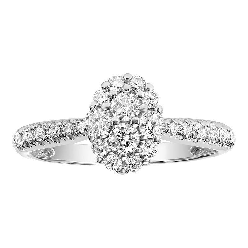 Love Always 10k White Gold 1/2 Carat T.W. Diamond Oval Cluster Engagement Ring, Womens Product Image