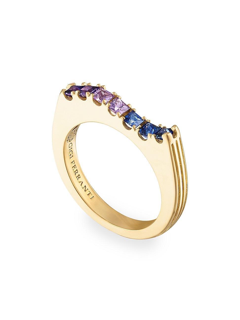 Womens Portofino 18K Yellow Gold & Multicolored Sapphire Wave Ring Product Image