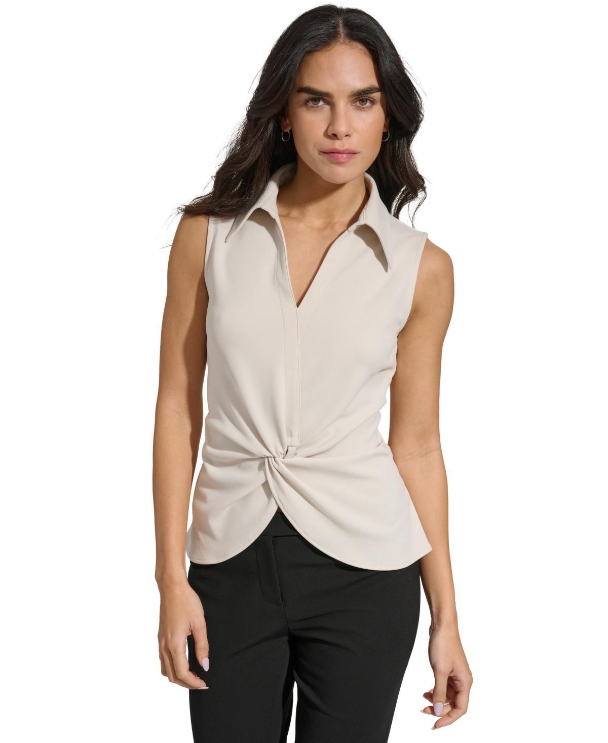 Calvin Klein Womens Collared Twist-Front Sleeveless Top Product Image