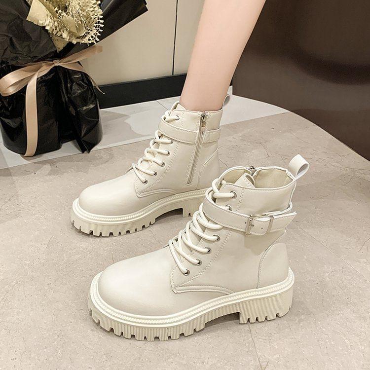 Lace-Up Platform Chunky Heel Boots Product Image