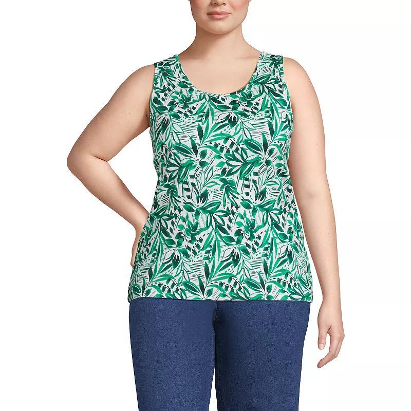 Plus Size Lands End Cotton Scoopneck Tank Top, Womens Bright Green Product Image