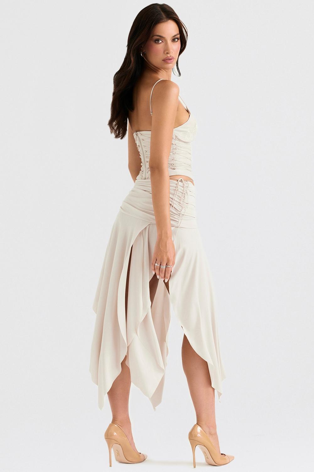 Kaira Off White Draped Midi Skirt Product Image