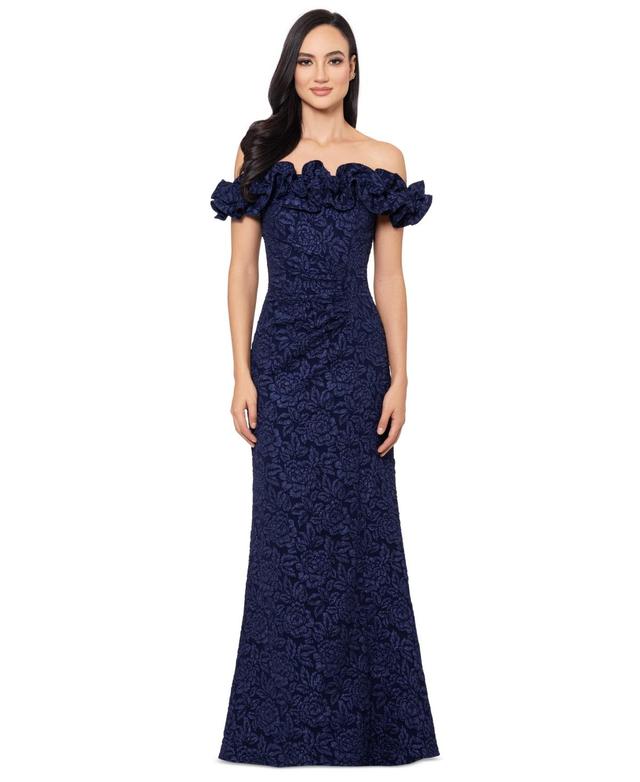 Women's Off-The-Shoulder Floral Brocade Gown Product Image