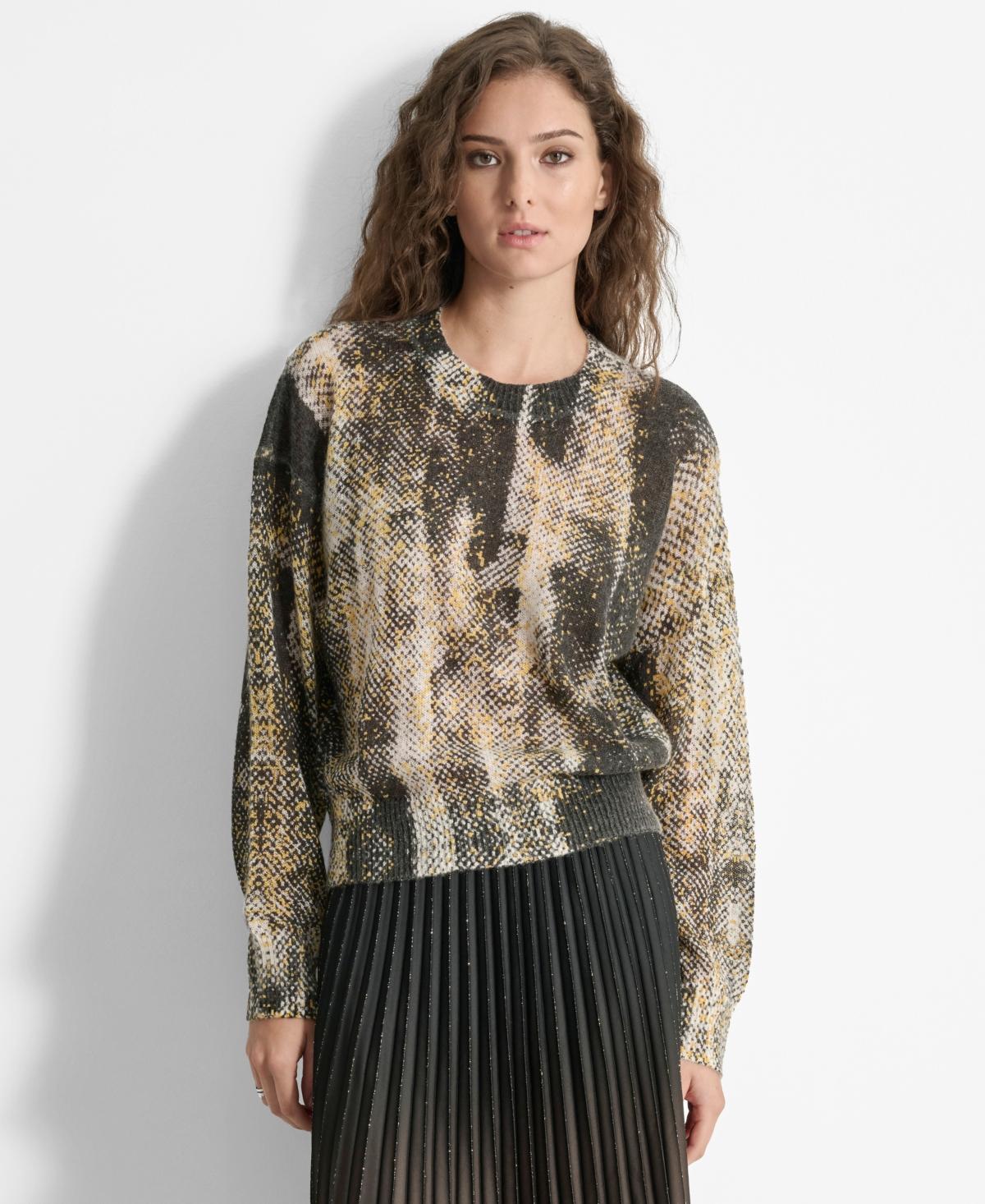 Dkny Womens Printed Round-Neck Long-Sleeve Sweater - Bk/iv product image