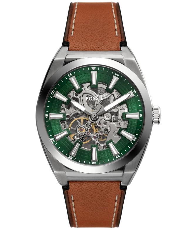 Fossil Mens Everett Automatic Brown Leather Strap Watch Product Image