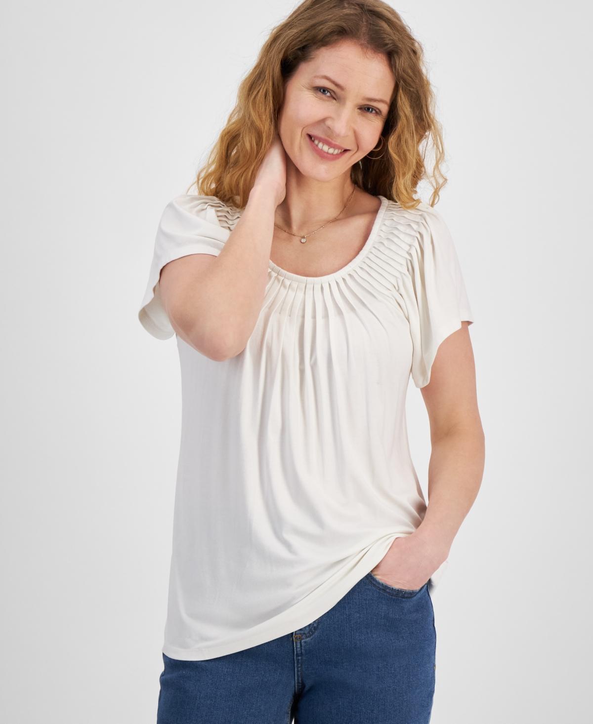 Style & Co Petite Pleated Scoop-Neck Short-Sleeve Top, Created for Macys Product Image