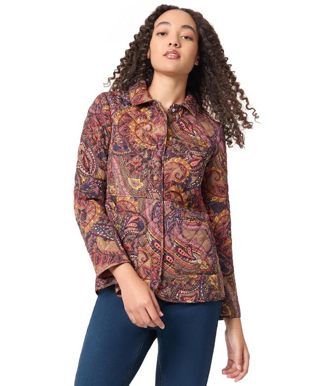 Jones New York Womens Printed Quilted Snap-Front Jacket Product Image