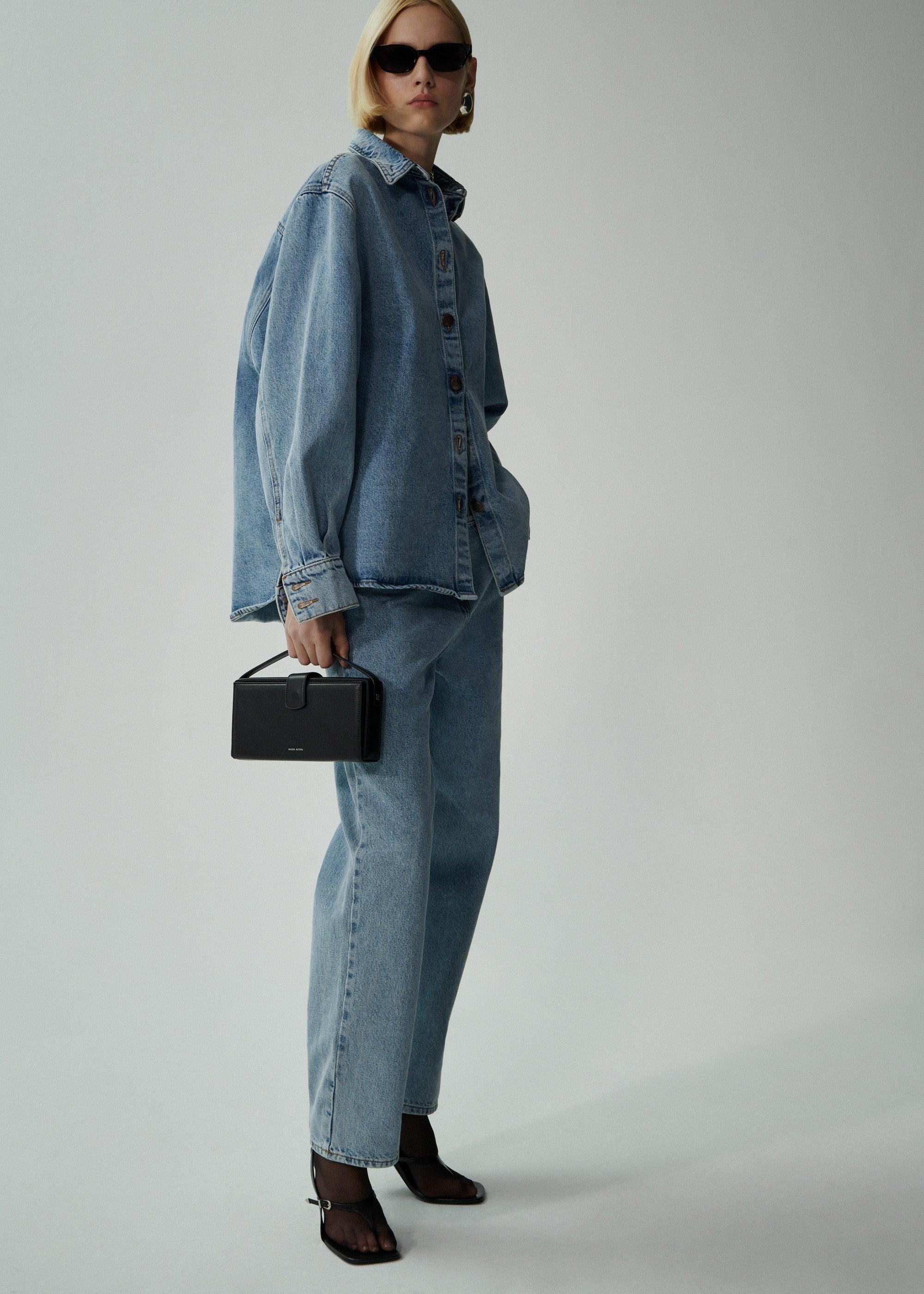 Classic oversized denim shirt in faded blue Product Image