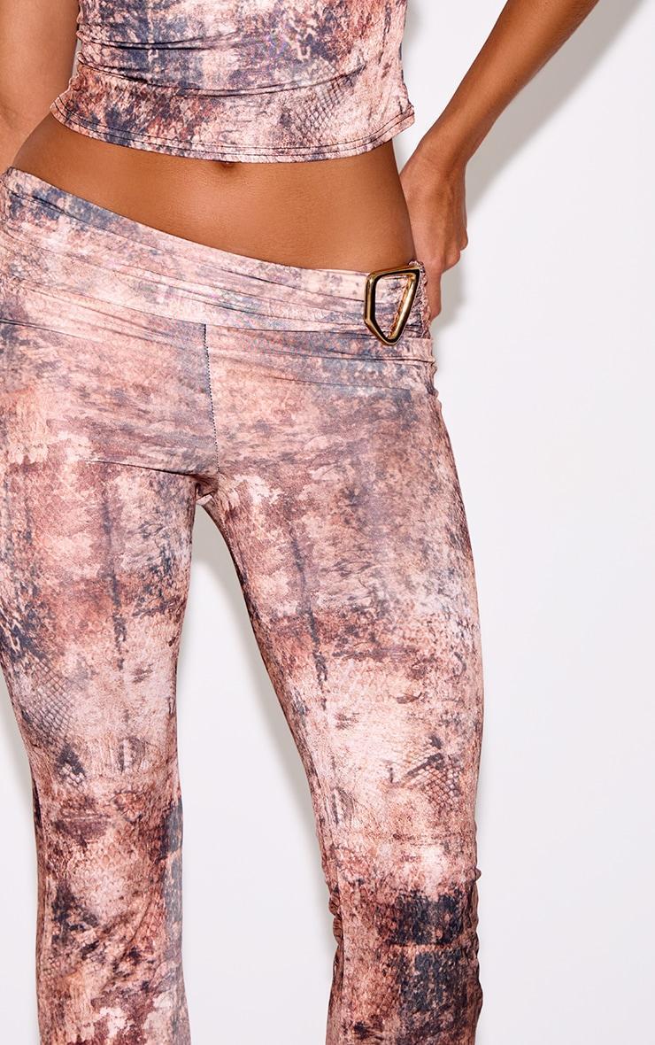 Multi Muted Snake Print Foldover Metal Detail Skinny Flare Pants Product Image