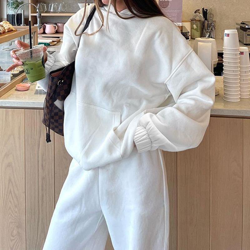 Drop Shoulder Plain Oversized Hoodie / Mid Rise Plain Wide Leg Sweatpants Product Image