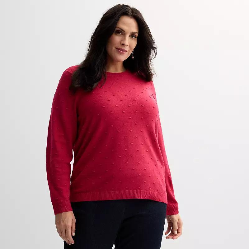 Womens Plus Croft & Barrow Crewneck Bobble Pullover Sweater Madeira Pink Product Image