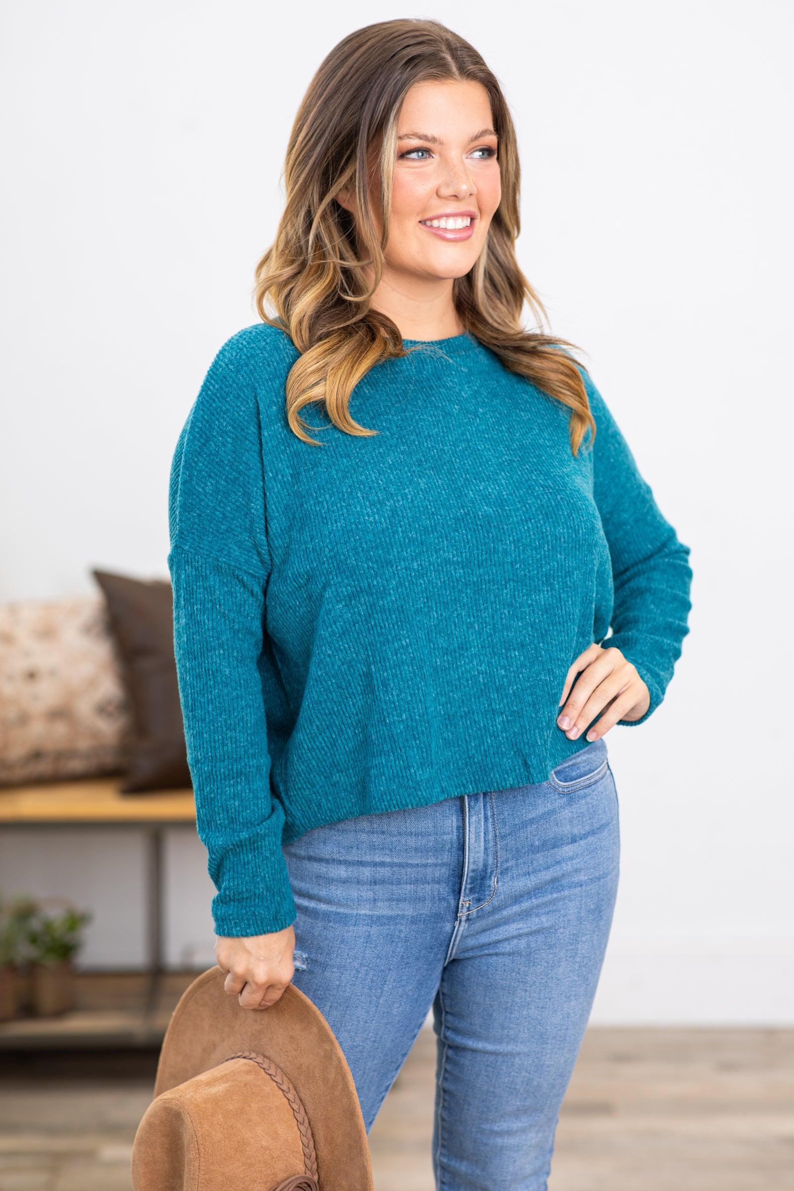 Teal Ribbed Dolman Sleeve Sweater Product Image