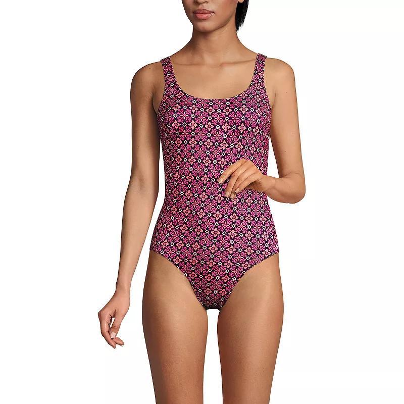 Womens Lands End Chlorine Resistant High Leg Tugless Sporty One Piece Swimsuit Product Image