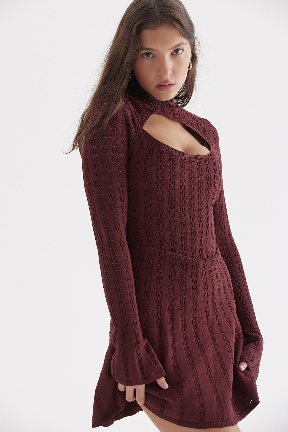 Evalina Wine Knit Corset Dress Product Image