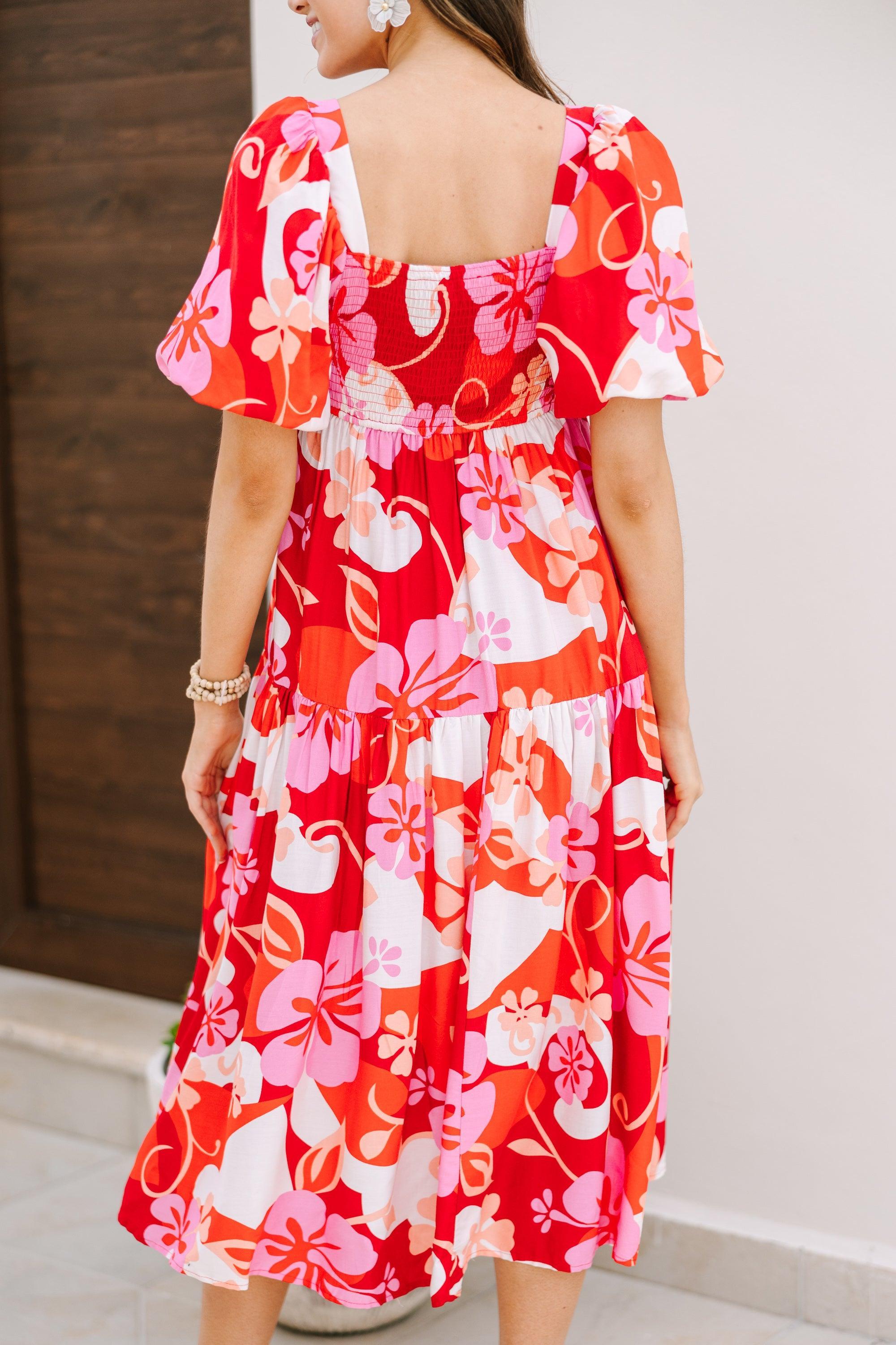 It's All For You Red Floral Midi Dress Female Product Image