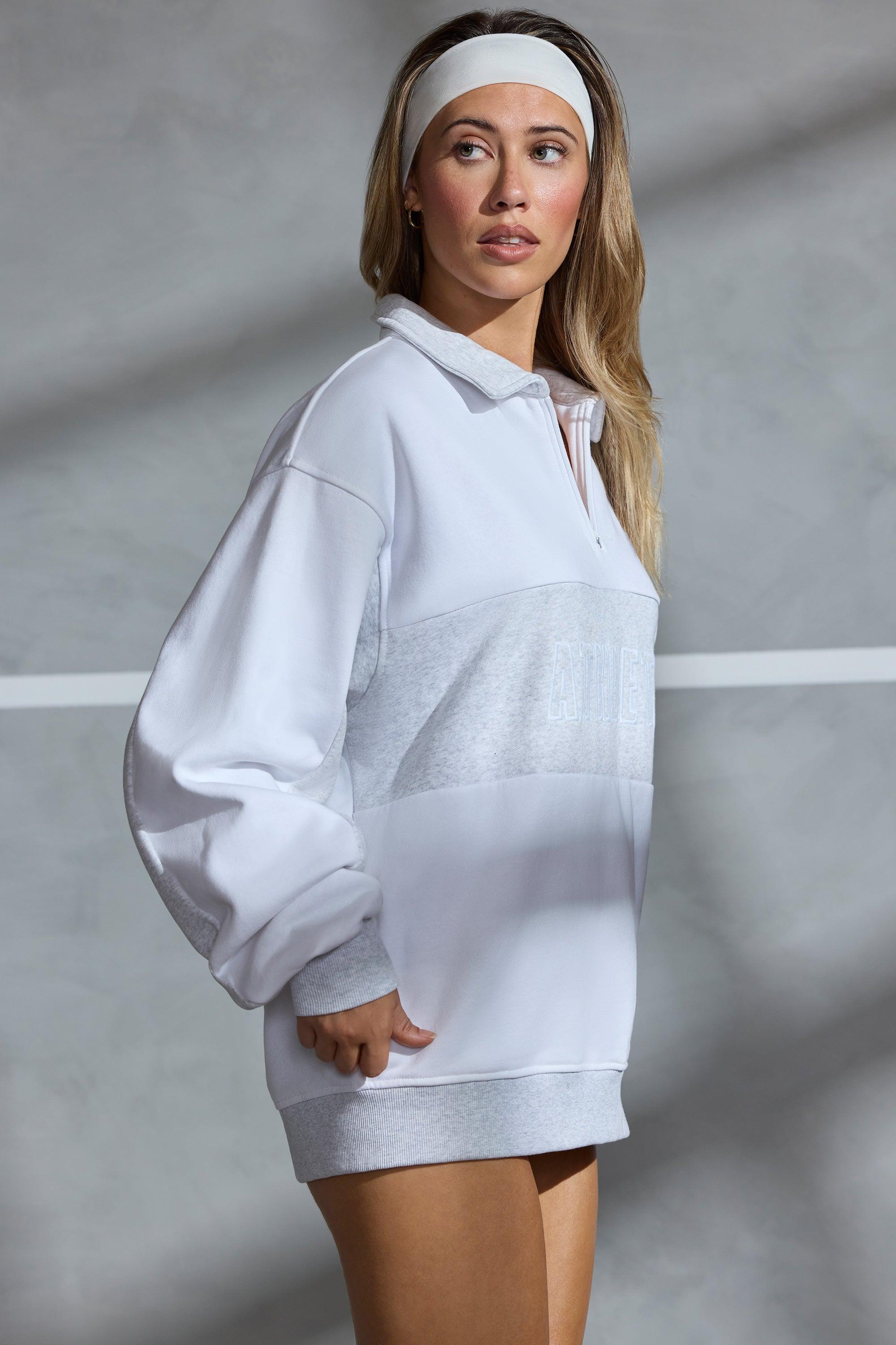 Oversized Half Zip Panel Sweatshirt in White Product Image