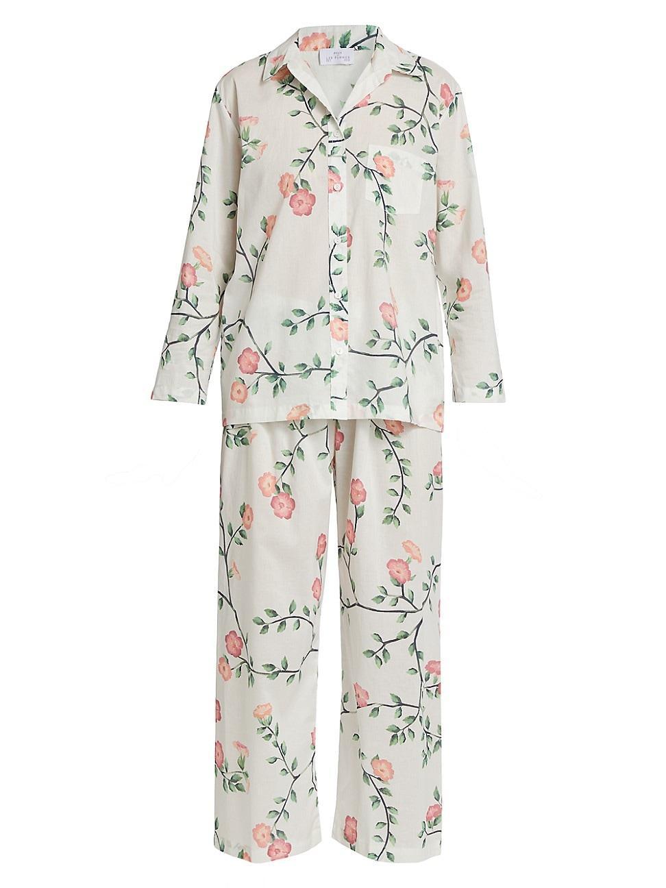 Womens Floral Cotton Pajama Set Product Image