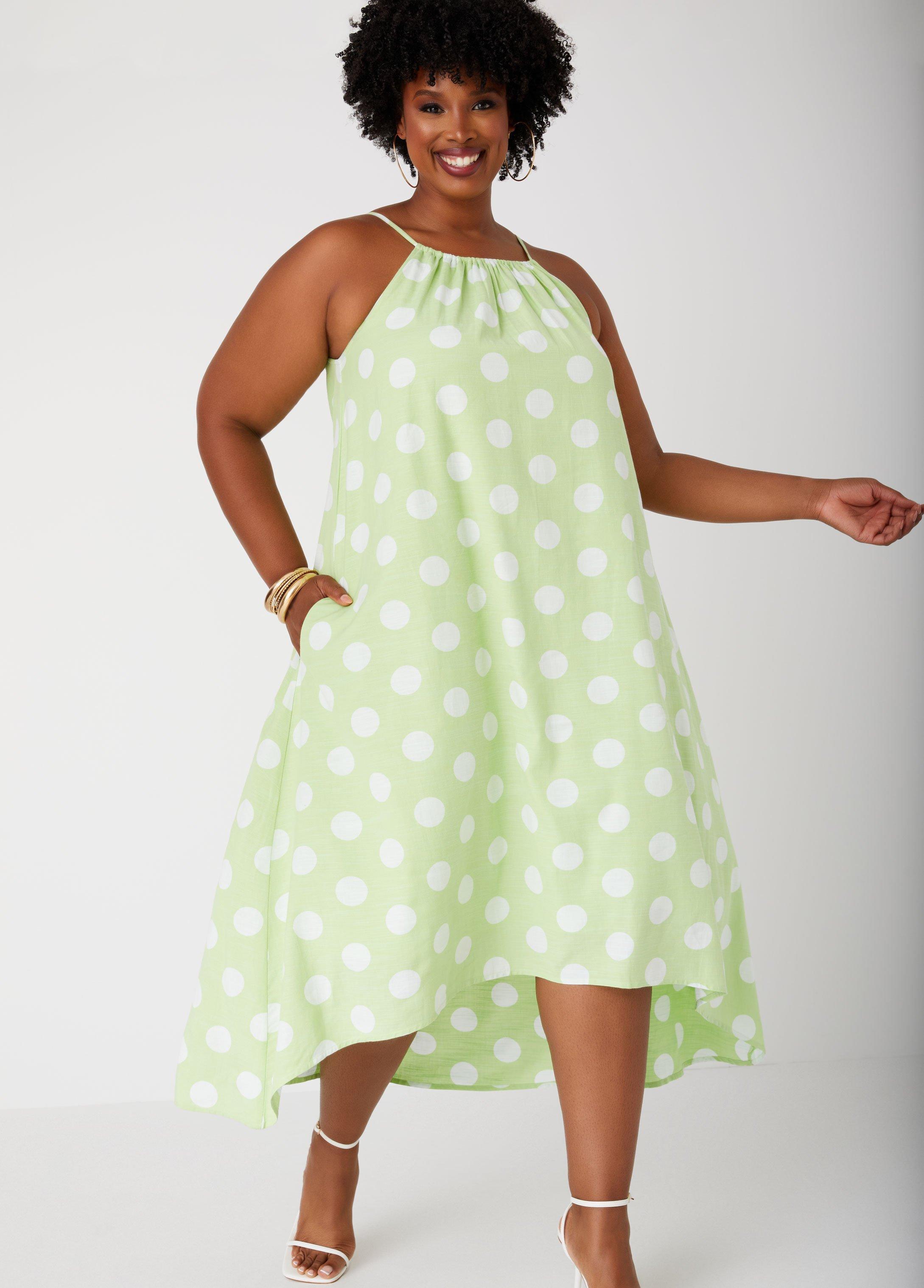 Plus Size Polka Dot Midi Hi Low Dress, - Ashley Stewart Product Image