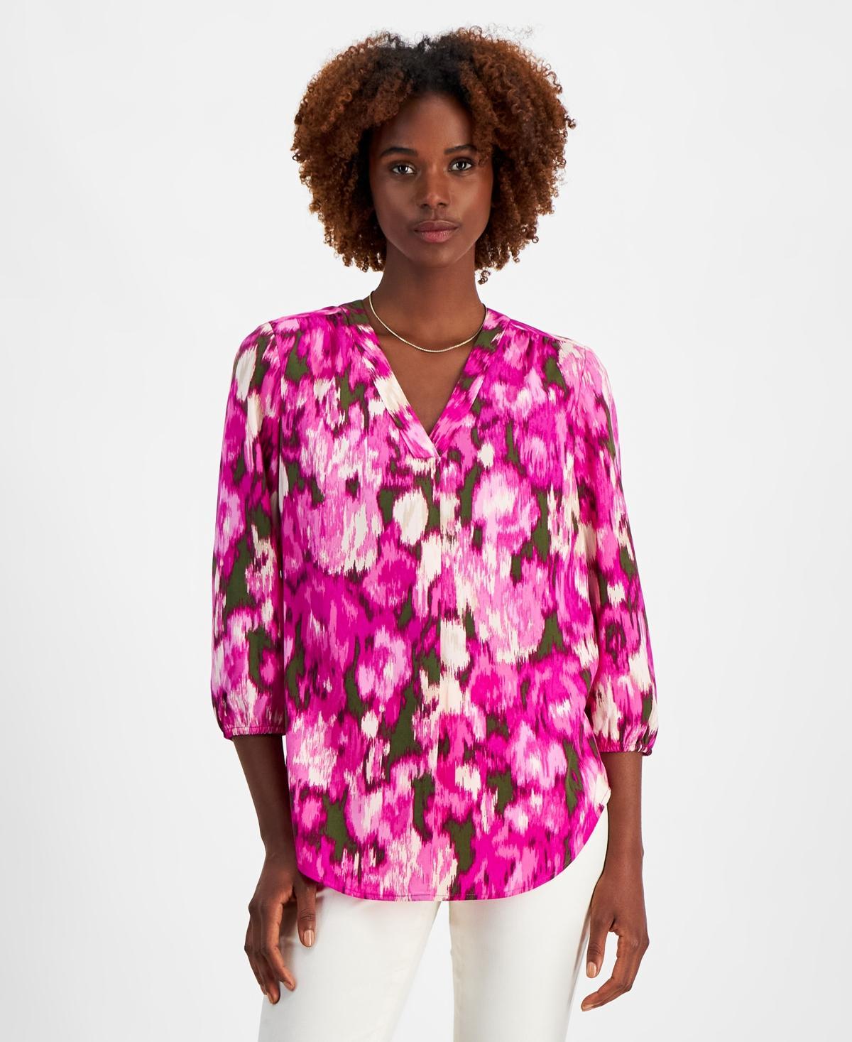 Jones New York Womens Kelly Printed 3/4-Sleeve Blouse Product Image