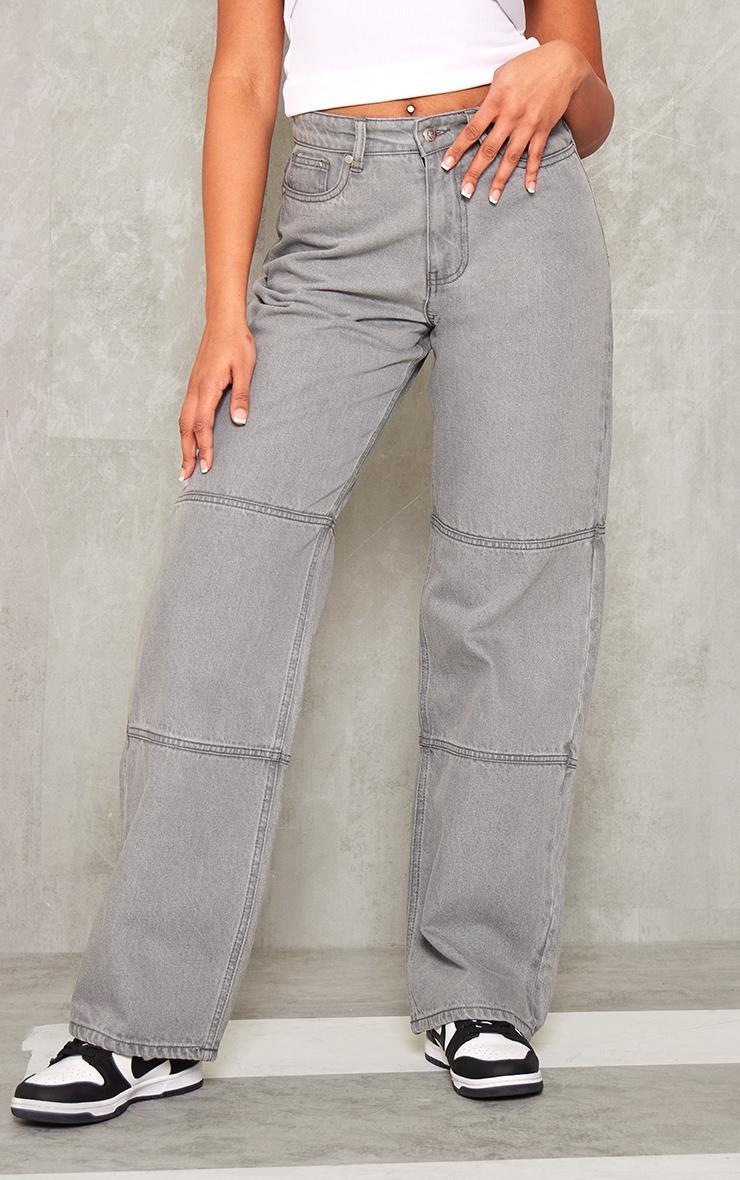 Tall Grey Wash Mid Rise Front Seam Detail Wide Leg Jeans Product Image