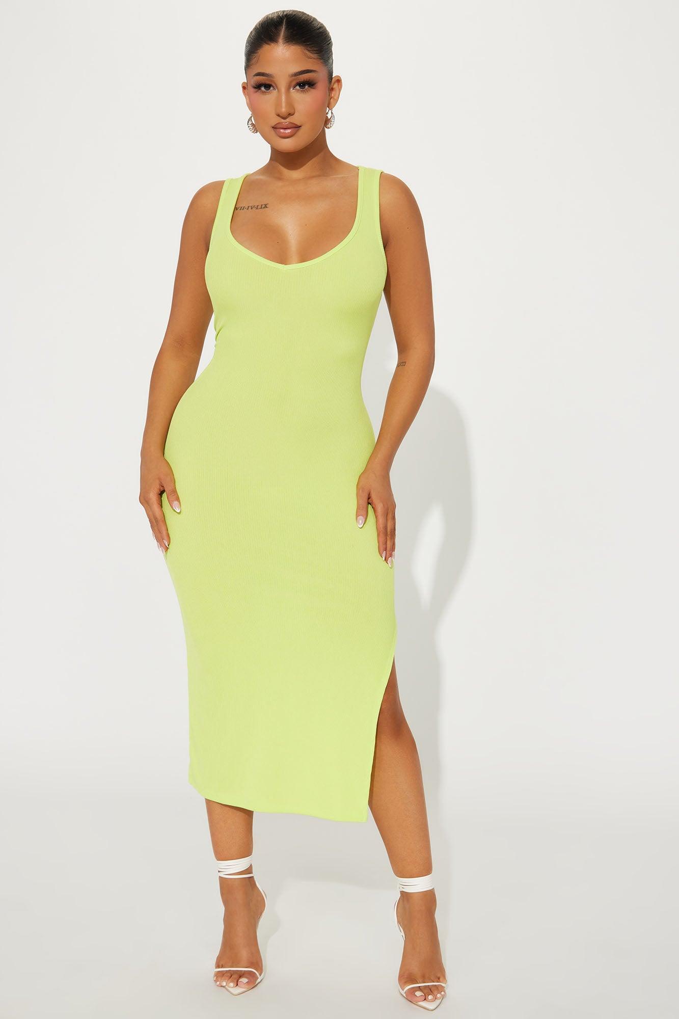 Diana Ribbed Midi Dress - Lime Product Image