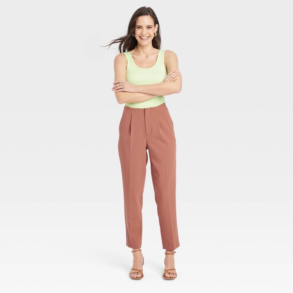 Womens High-Rise Tailored Trousers - A New Day Brown 14 Product Image