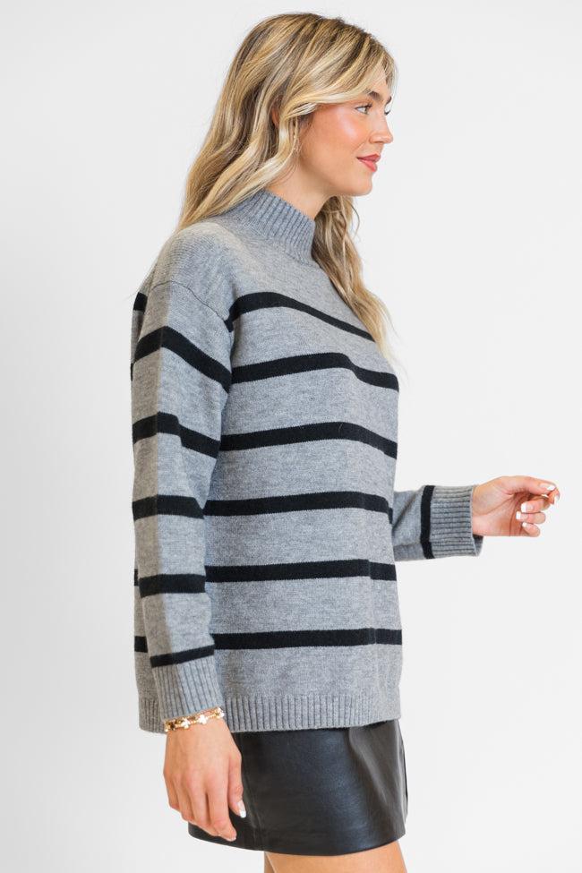 Where I'm Going Charcoal Oversized Stripe Turtleneck Sweater SALE Product Image