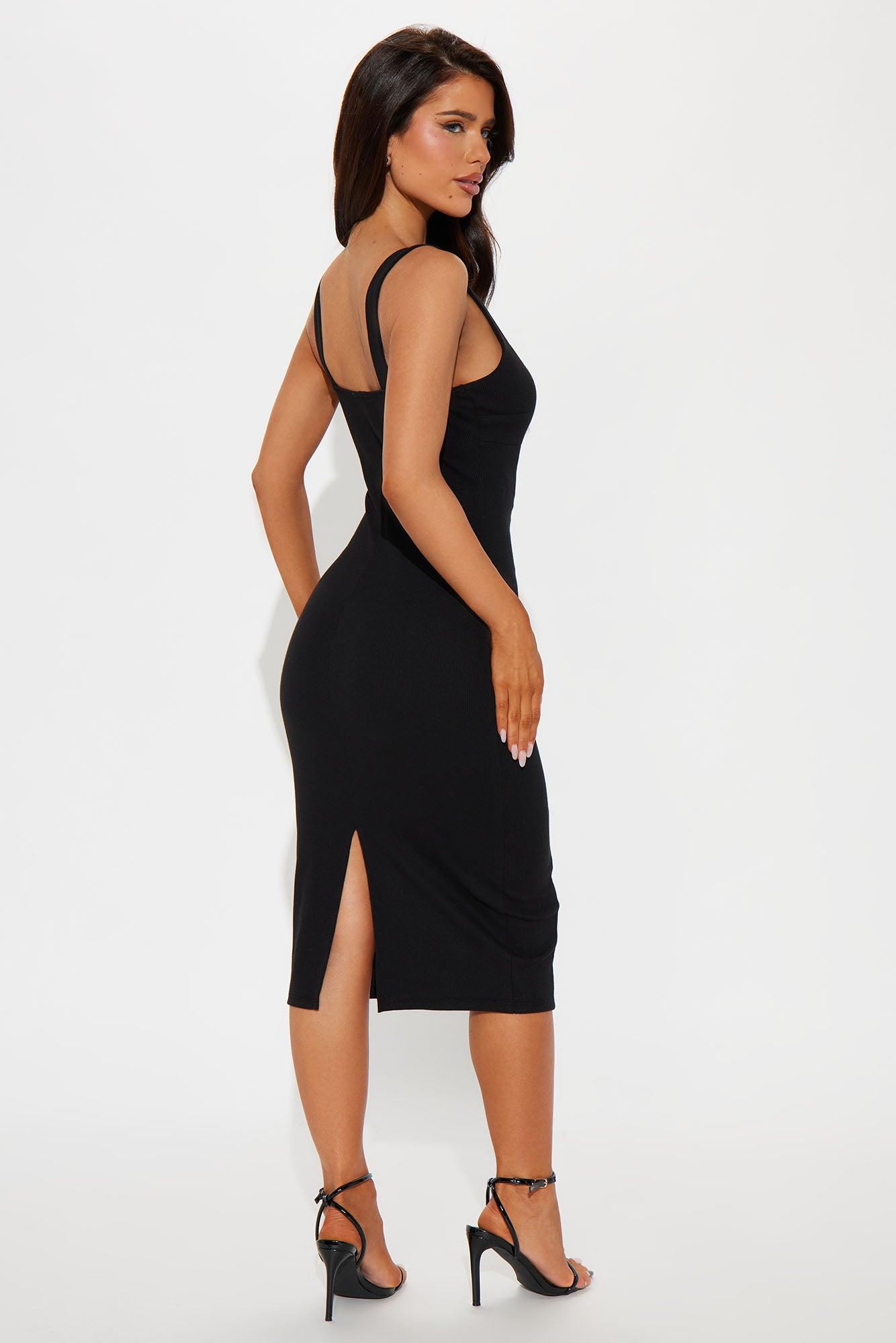 Tiana Ribbed Midi Dress - Black Product Image