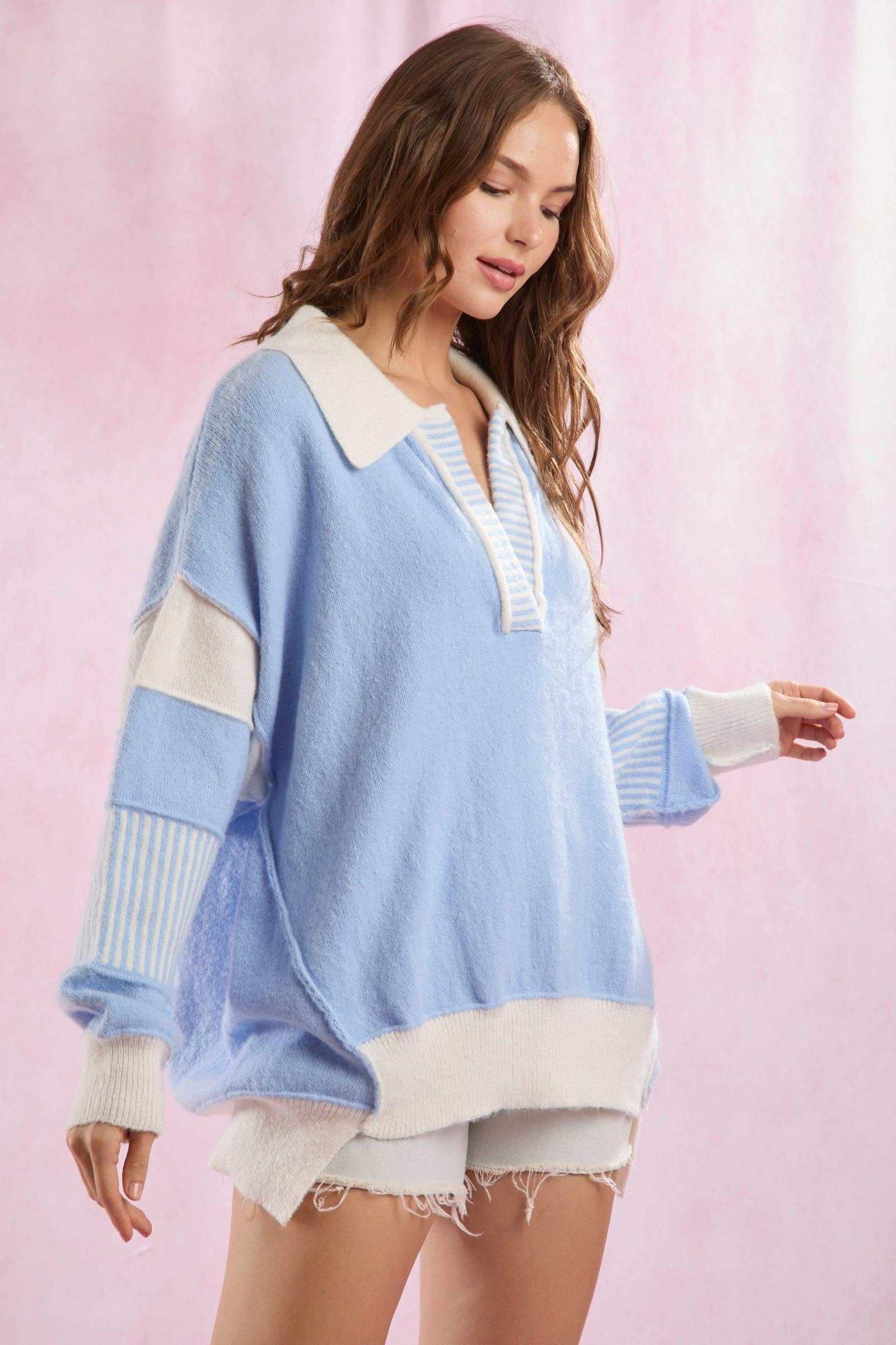 Spring Blues Collared Oversized Sweater Product Image