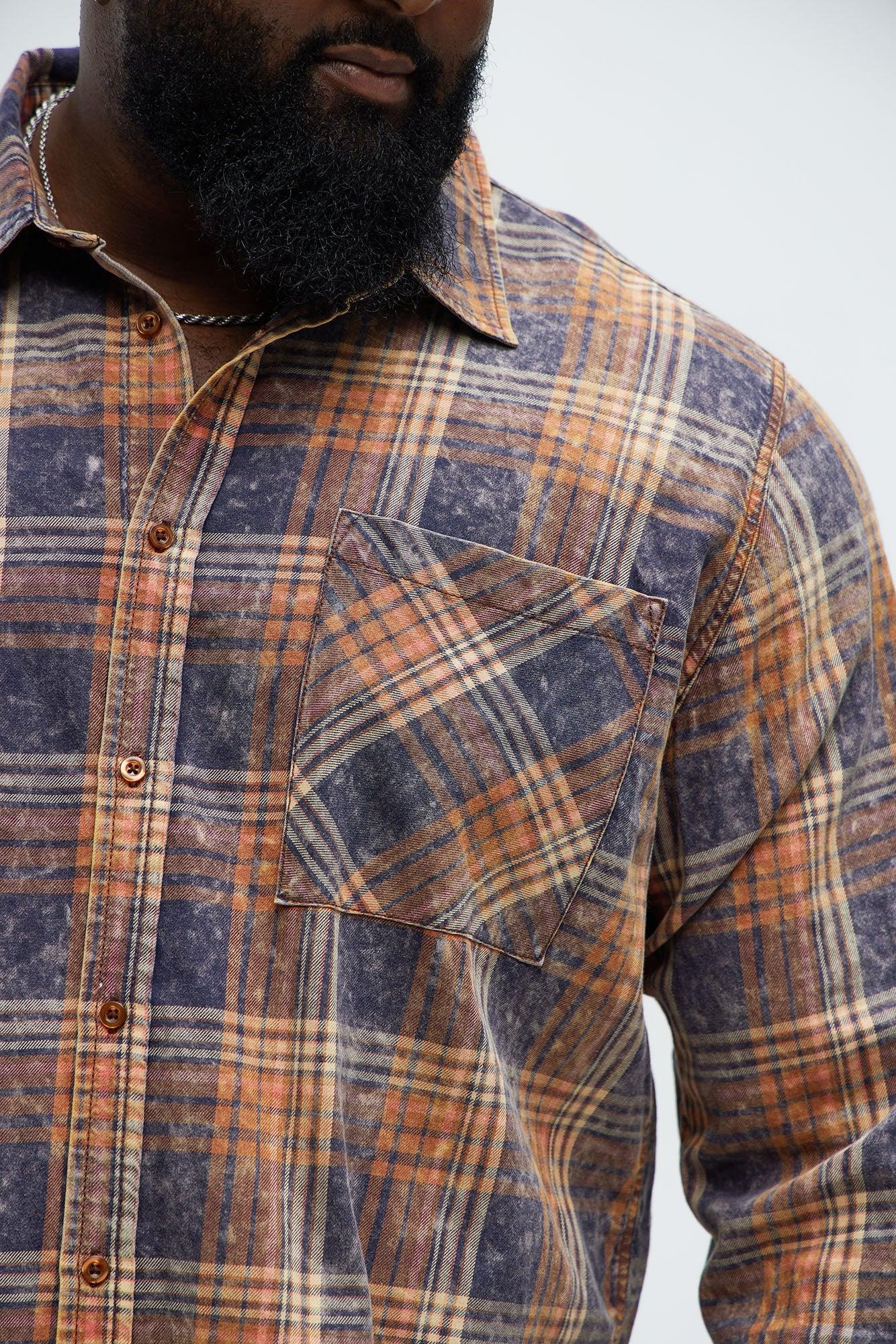 Camp Bleached Plaid Shirt - Orange/combo Product Image