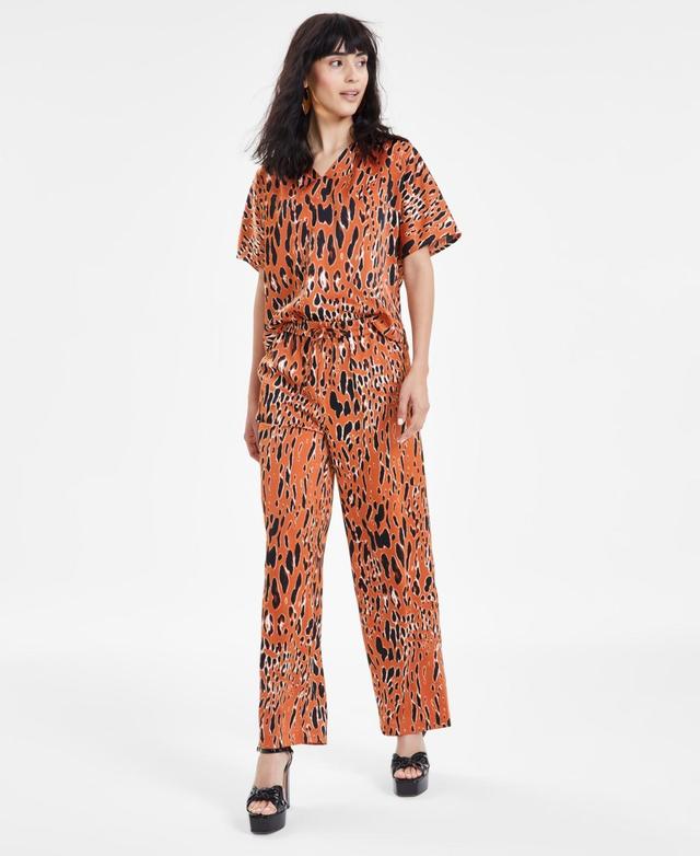 Bar Iii Womens Animal-Print Drawstring-Waist Pants, Created for Macys - Rich Camel Product Image