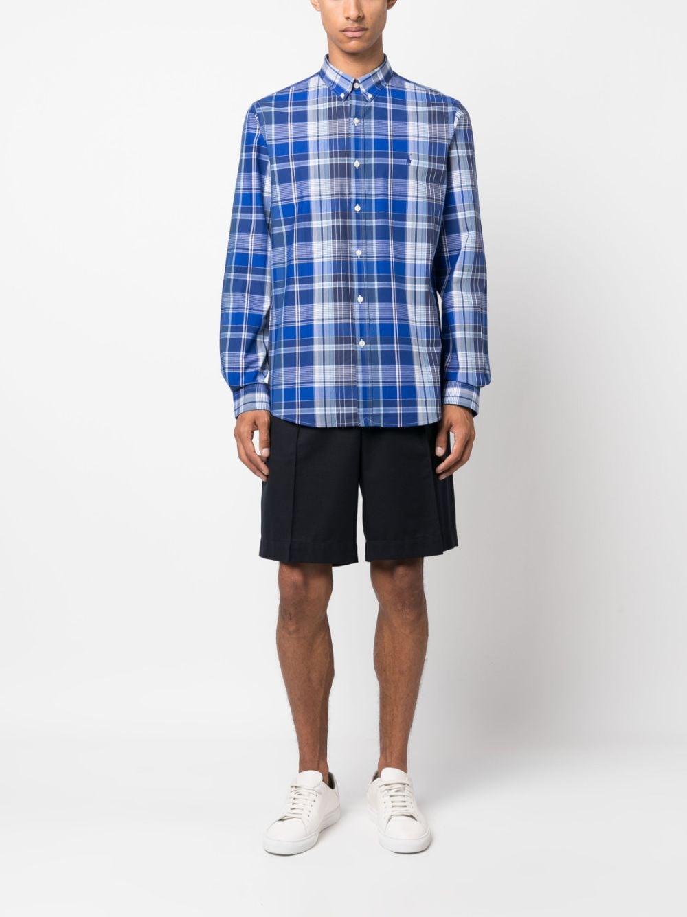 Check-pattern Cotton Shirt In Blue Product Image