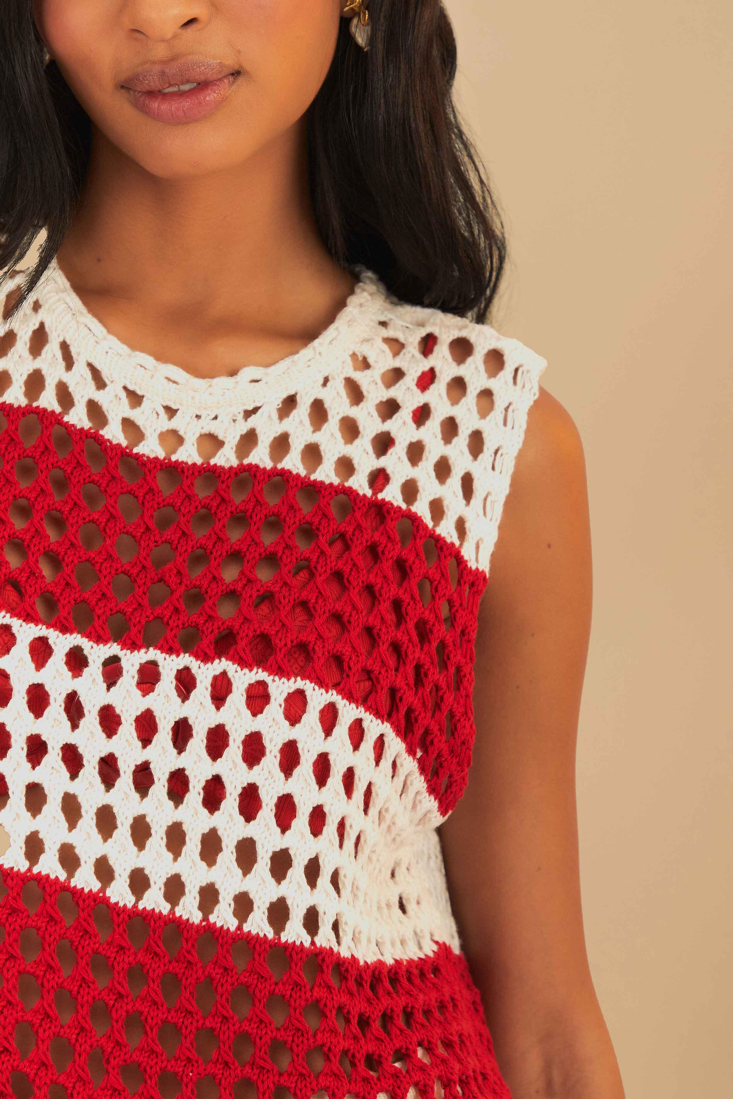 Red Stripes Crochet Blouse Product Image