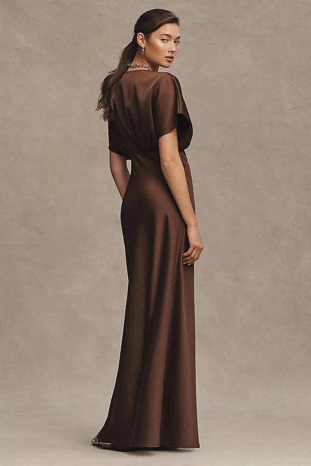 BHLDN Leila Deep-V Flutter-Sleeve Satin A-Line Gown Product Image