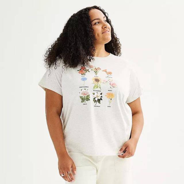 Plus Size Array Of Flowers Graphic Tee, Womens Oatmeal Grey Product Image