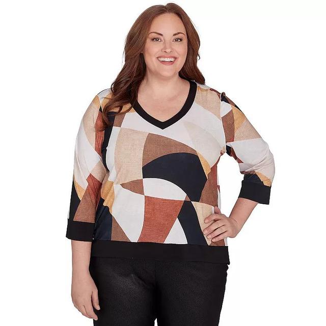 Plus Size Alfred Dunner V-Neck Patchwork Sweater, Womens Product Image