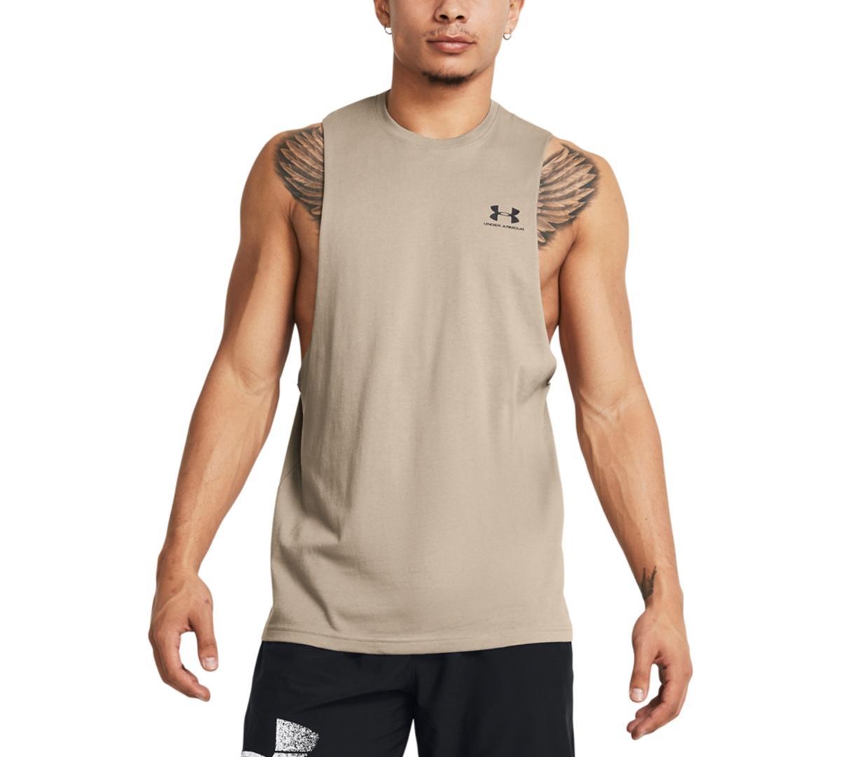 Under Armour Mens Sportstyle Left Chest Cut-Off T-Shirt - Timberwolf Taupe Product Image