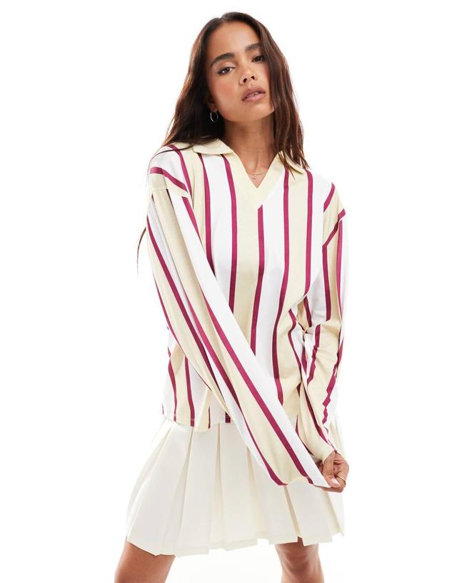 ASOS DESIGN soccer varsity top in yellow stripe Product Image