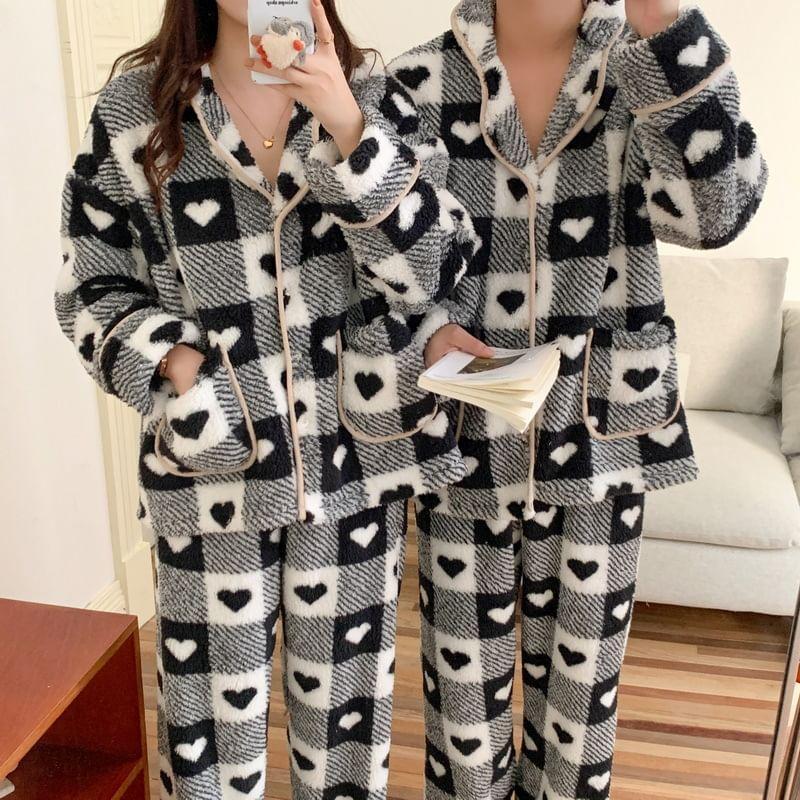 Couple Matching Heart Checkered Pajama Set Product Image