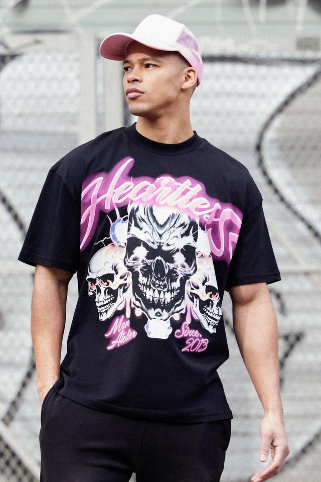 Oversized Skull Heartless Graphic Heavyweight T-shirt | boohooMAN USA Product Image