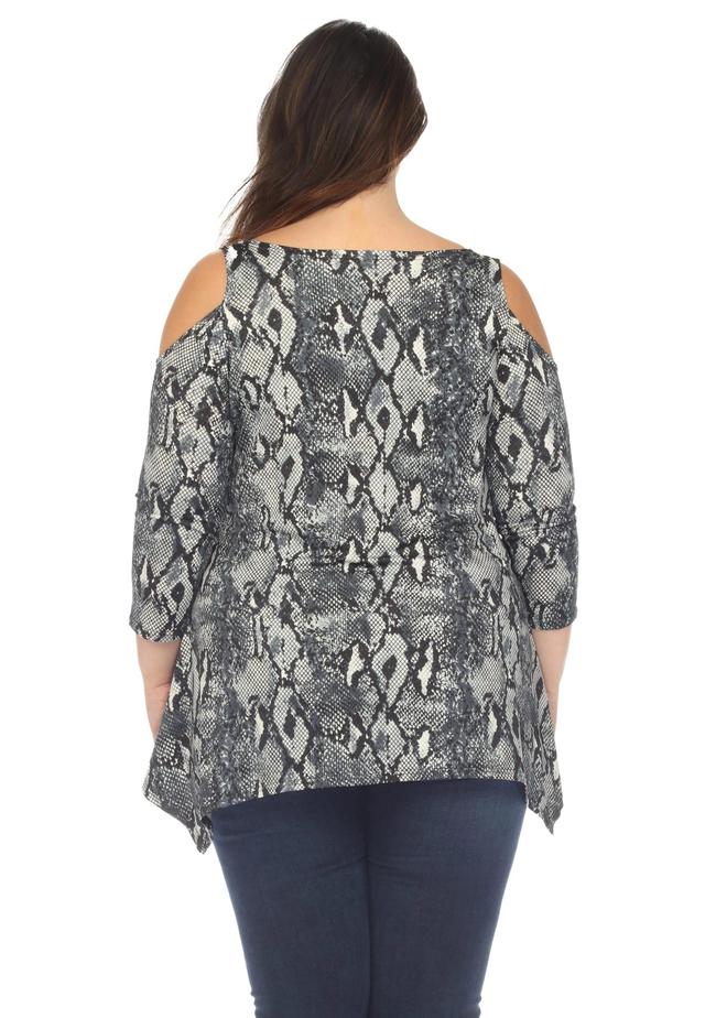 White Mark Plus Size Snake Print Cold Shoulder Blouse Product Image