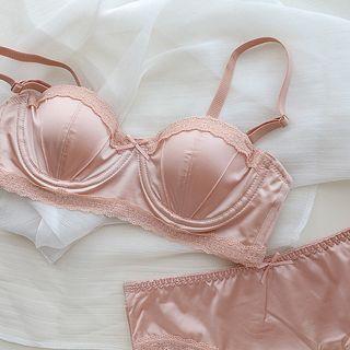 Plain Lace Trim Satin Bra / Panty / Set Product Image