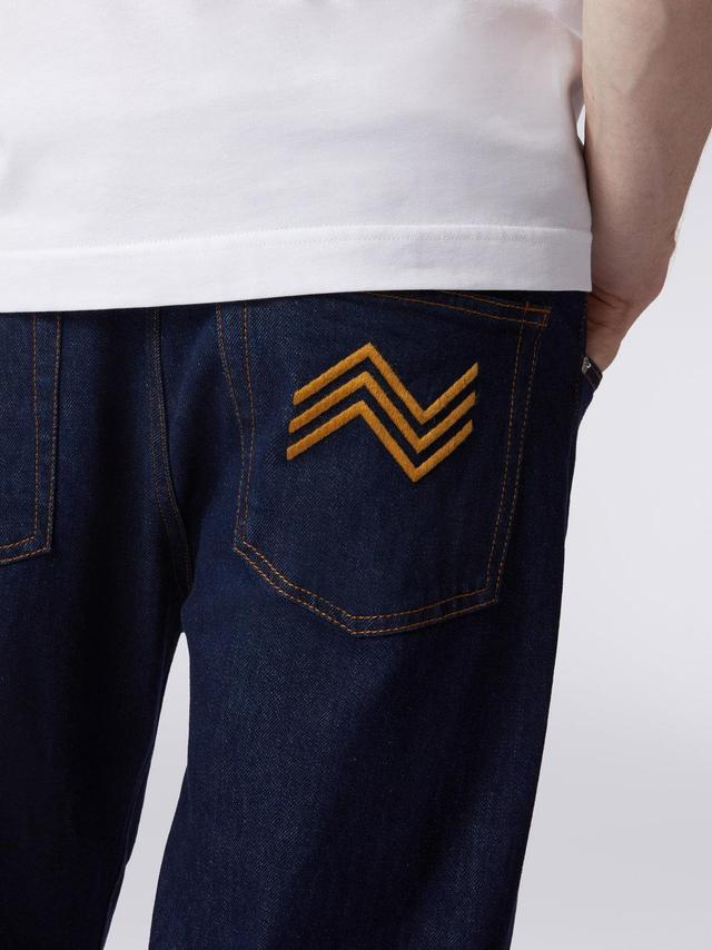 Five-pocket denim trousers with zigzag embroidery on pocket Blue | Missoni Product Image