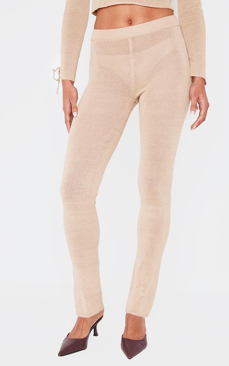 Mocha Textured Knit Lace Up Detail Legging Product Image