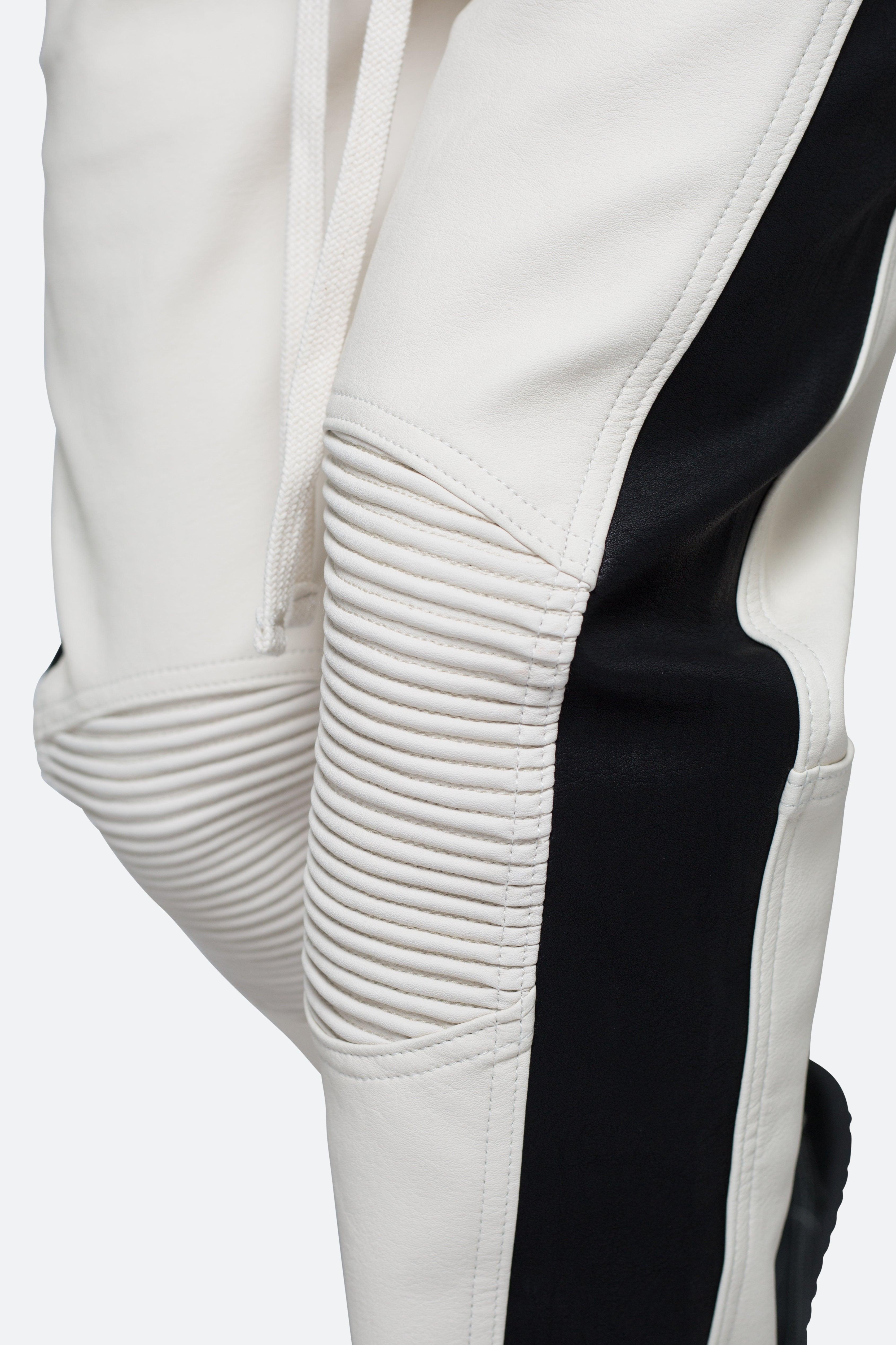 Leather Moto Pants - White/Black Product Image